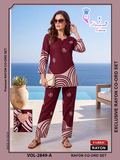 Vol 2849-2854 Diamond Queen Rayon 22Kg Co Ord Set Wholesale Price