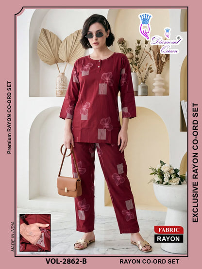 Vol 2855-2863 Diamond Queen Rayon 22Kg Co Ord Set Manufacturer Gujarat