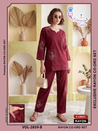 Vol 2855-2863 Diamond Queen Rayon 22Kg Co Ord Set Manufacturer Gujarat