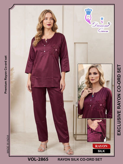 Vol 2864-2869 Diamond Queen Rayon Silk Co Ord Set Supplier Ahmedabad