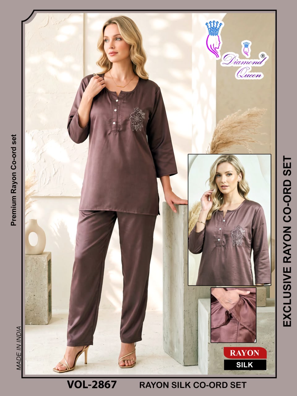 Vol 2864-2869 Diamond Queen Rayon Silk Co Ord Set Supplier Ahmedabad