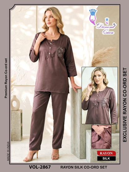 Vol 2864-2869 Diamond Queen Rayon Silk Co Ord Set Supplier Ahmedabad