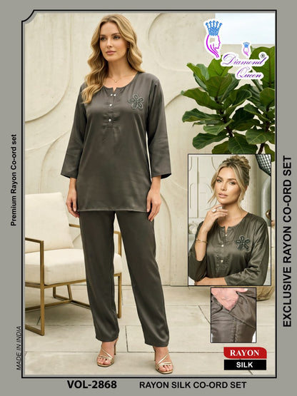 Vol 2864-2869 Diamond Queen Rayon Silk Co Ord Set Supplier Ahmedabad