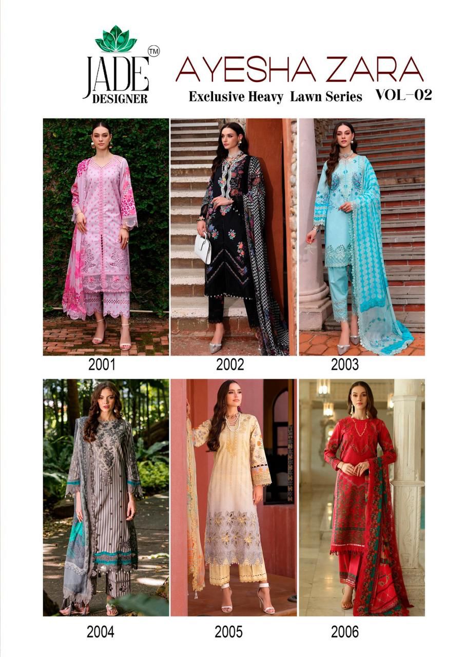 Vol 2 Ayesha Zara Jade Designer Lawn Cotton Karachi Salwar Suits Wholesaler Ahmedabad