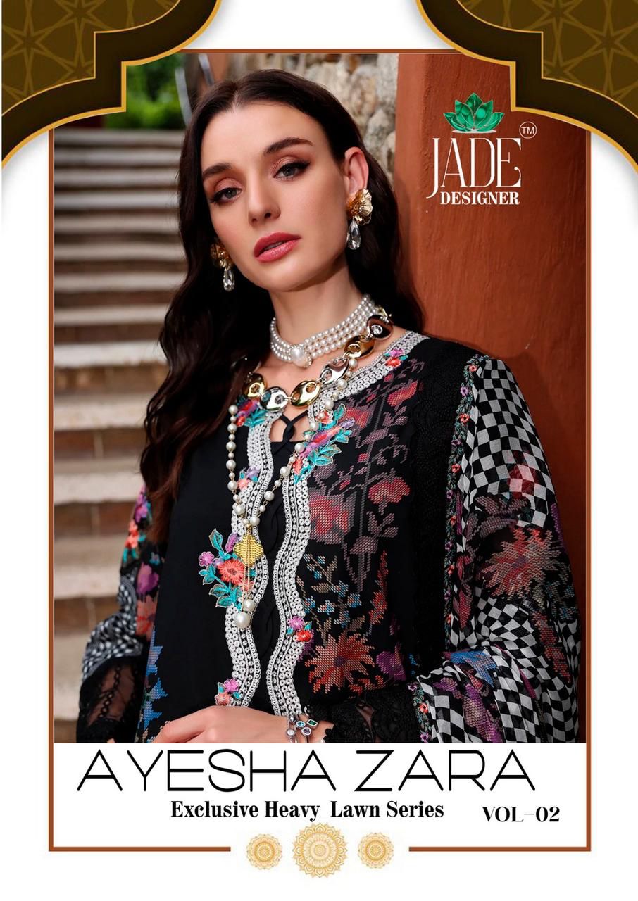 Vol 2 Ayesha Zara Jade Designer Lawn Cotton Karachi Salwar Suits Wholesaler Ahmedabad