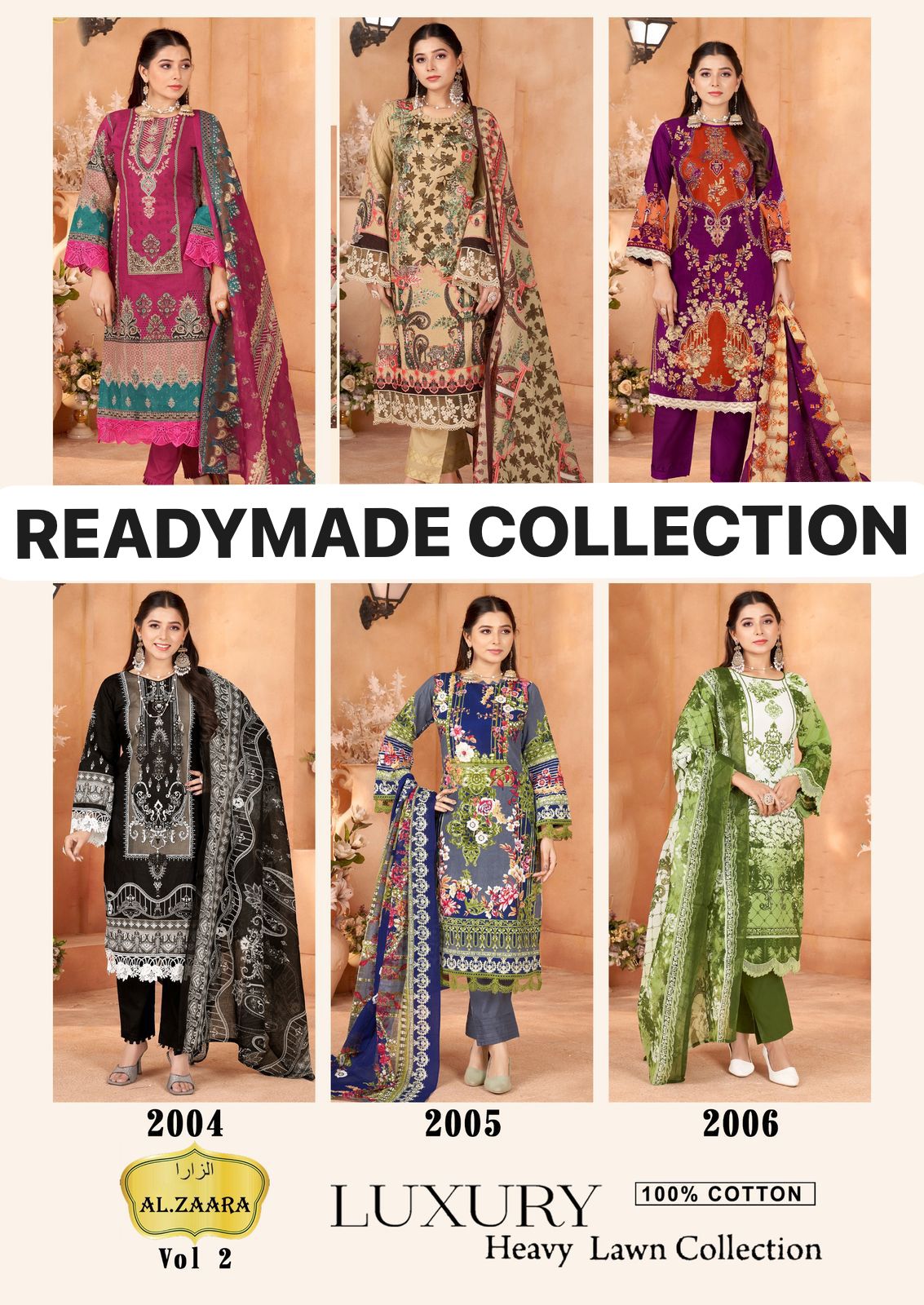 Vol 2 Luxury Heavy Lawn Collection Al Zaara Cotton Karachi Readymade Suits Wholesaler India