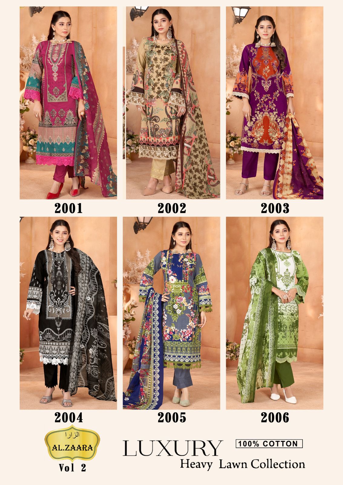 Vol 2 Luxury Heavy Lawn Collection Al Zaara Cotton Karachi Salwar Suits Manufacturer Ahmedabad