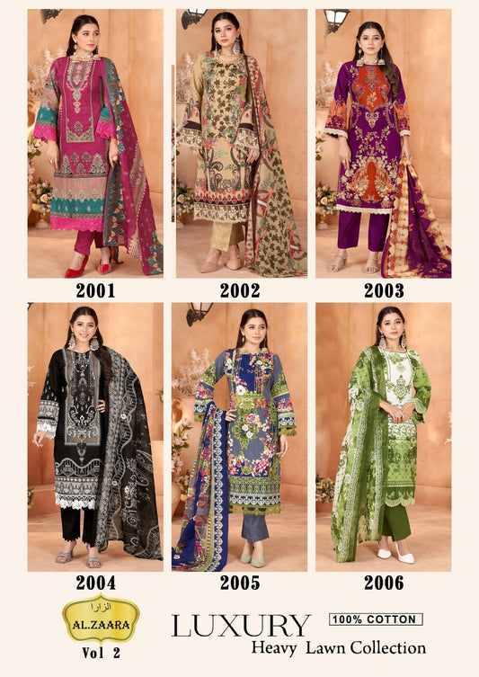 Vol 2 Luxury Heavy Lawn Collection Al Zaara Cotton Karachi Salwar Suits Manufacturer Ahmedabad