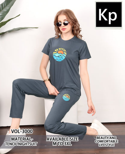 Vol 3000 Kp Tencil Pyjama Night Suits Wholesaler Ahmedabad