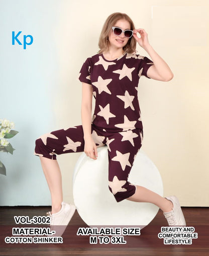 Vol 3002 Kp Cotton Capri Night Suits Wholesale