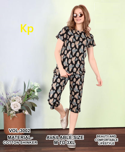 Vol 3002 Kp Cotton Capri Night Suits Wholesale