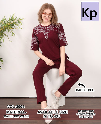 Vol 3004 Kp Cotton Biowashed Pyjama Night Suits Wholesale