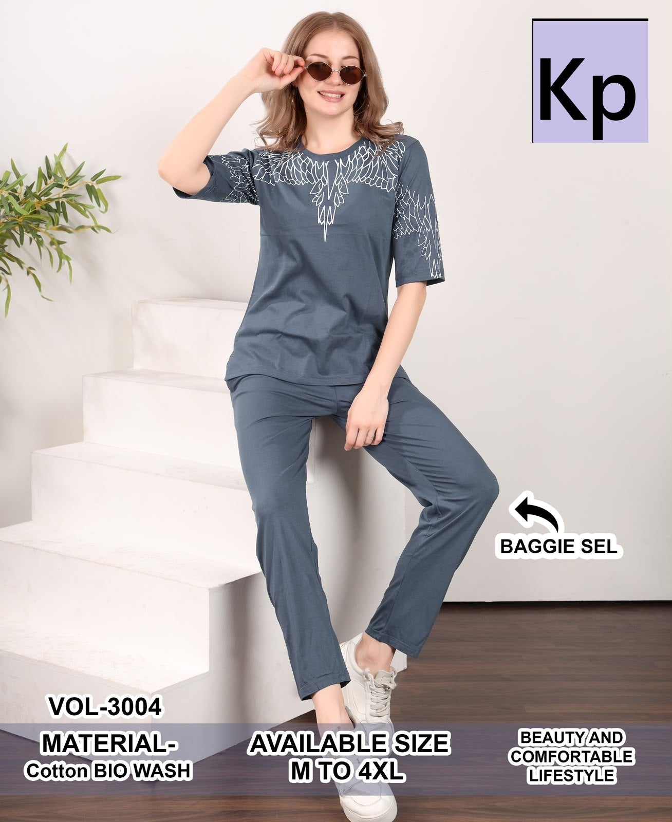 Vol 3004 Kp Cotton Biowashed Pyjama Night Suits Wholesale
