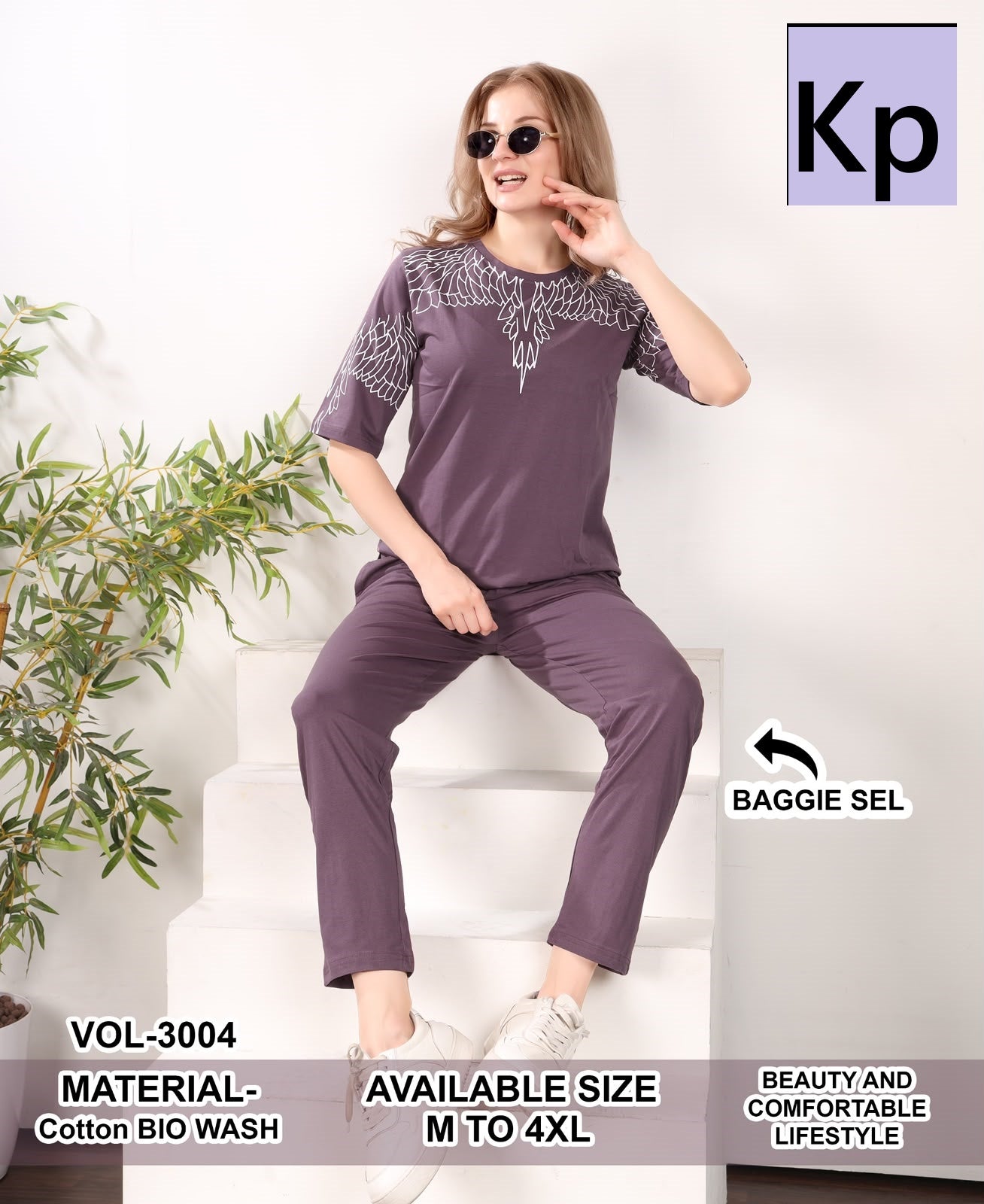 Vol 3004 Kp Cotton Biowashed Pyjama Night Suits Wholesale