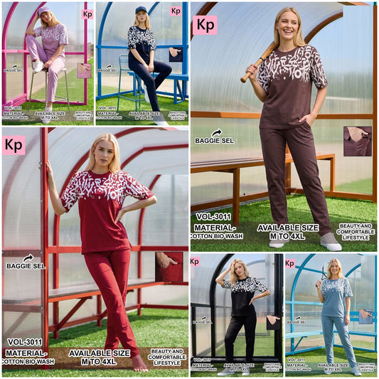 Vol 3011 Plain To Plain Kp Cotton Biowashed Pyjama Night Suits Manufacturer Gujarat