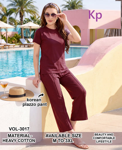 Vol 3017 Korean Kp Imported Plazzo Night Suits Supplier India