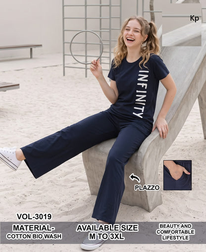 Vol 3019 Plain To Plain Kp Cotton Plazzo Night Suits Wholesaler Gujarat