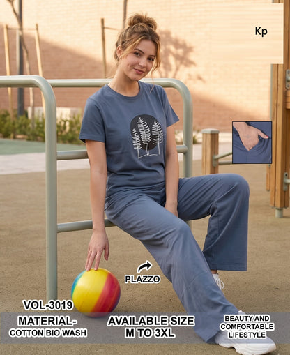 Vol 3019 Plain To Plain Kp Cotton Plazzo Night Suits Wholesaler Gujarat