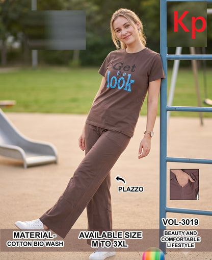 Vol 3019 Plain To Plain Kp Cotton Plazzo Night Suits Wholesaler Gujarat
