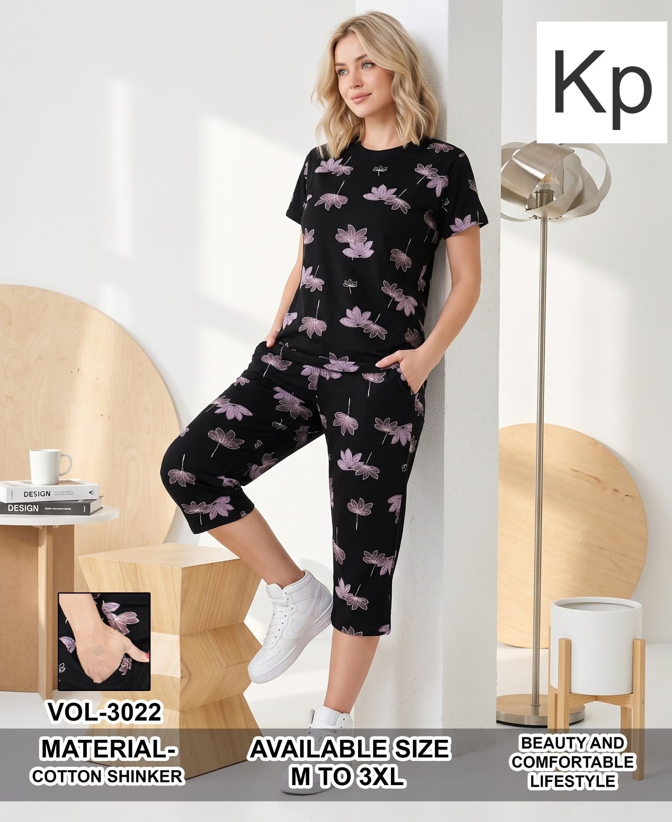 Vol 3022 Print To Print Kp Sinker Capri Night Suits Supplier Ahmedabad