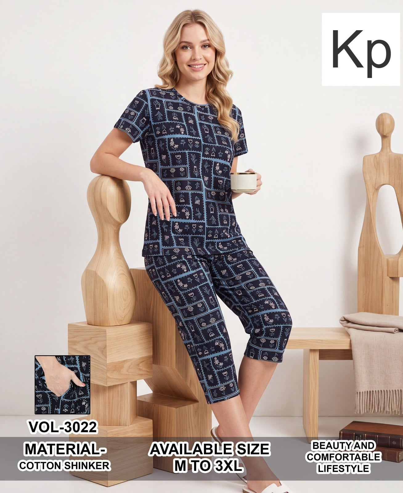 Vol 3022 Print To Print Kp Sinker Capri Night Suits Supplier Ahmedabad