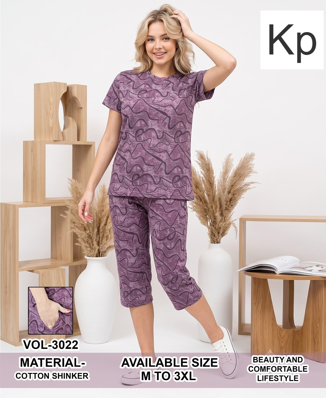Vol 3022 Print To Print Kp Sinker Capri Night Suits Supplier Ahmedabad