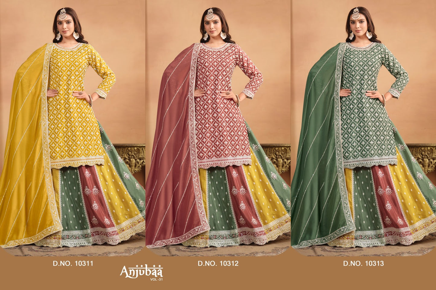 Vol 31 Anjubaa Chinon Peplum Skirt Suits Supplier Ahmedabad
