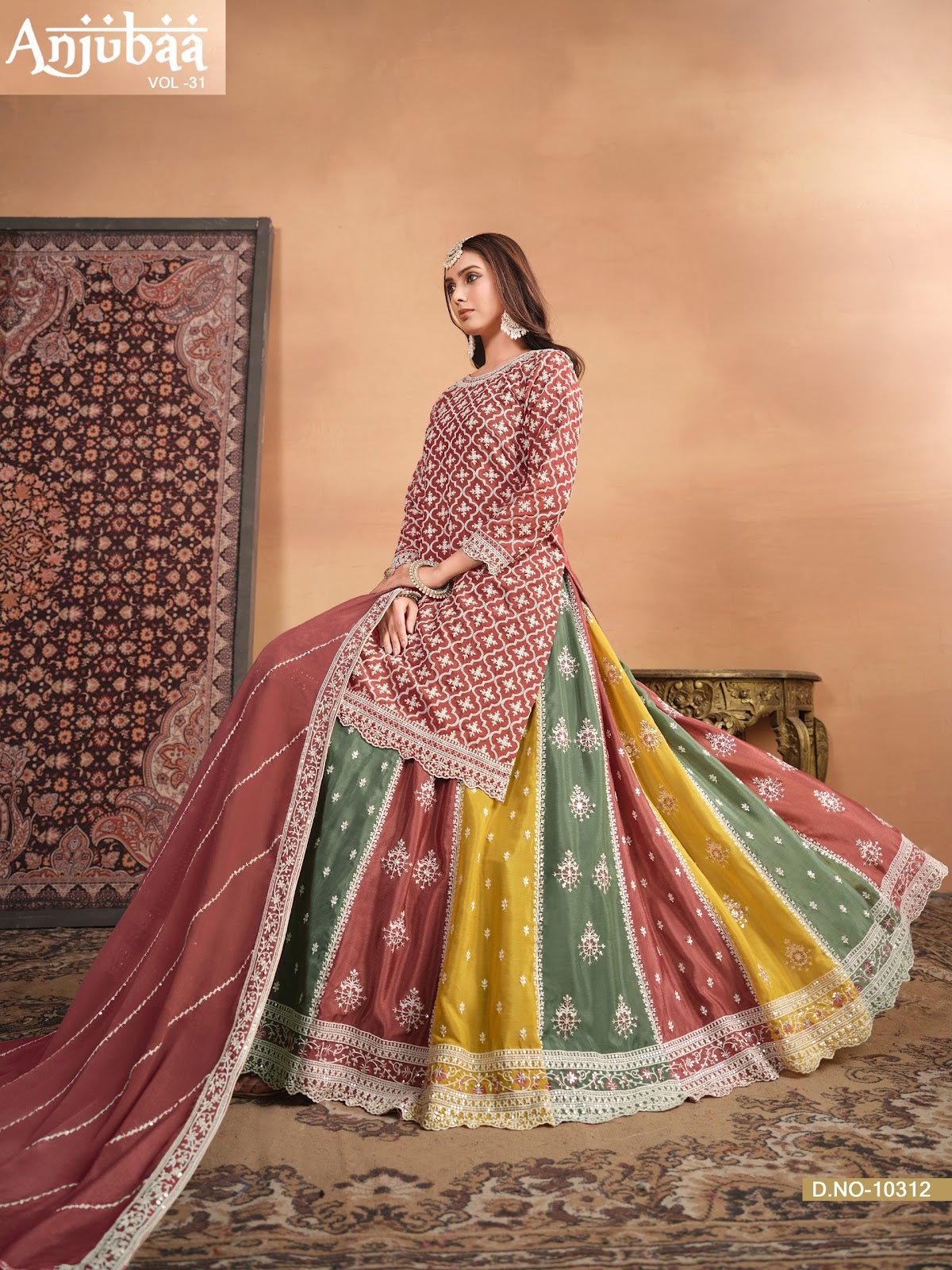 Vol 31 Anjubaa Chinon Peplum Skirt Suits Supplier Ahmedabad