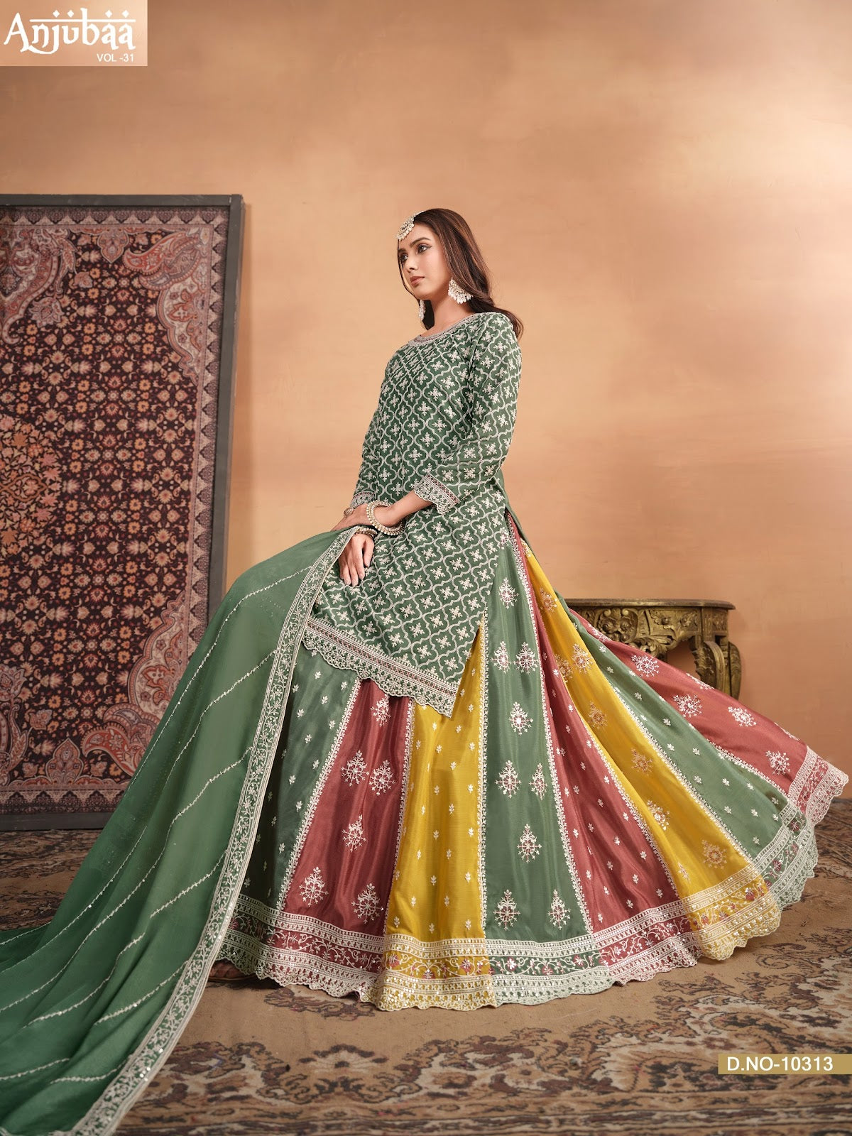 Vol 31 Anjubaa Chinon Peplum Skirt Suits Supplier Ahmedabad