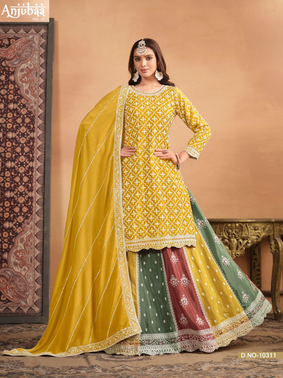 Vol 31 Anjubaa Chinon Peplum Skirt Suits Supplier Ahmedabad