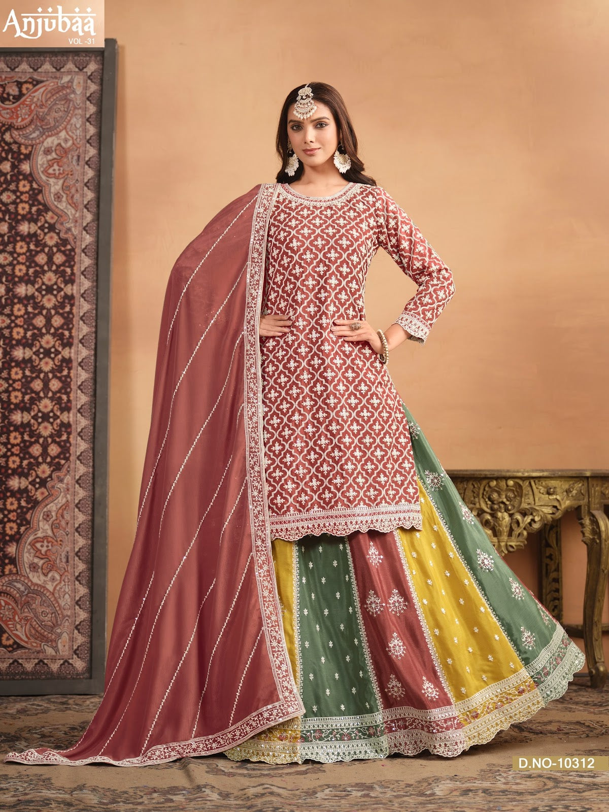 Vol 31 Anjubaa Chinon Peplum Skirt Suits Supplier Ahmedabad