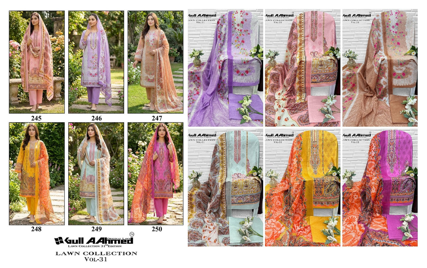 Vol 31 Lawn Collection Gul Ahmed Mix Cotton Karachi Salwar Suits Wholesale