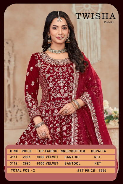 Vol 31 Twisha Velvet Gown Dupatta Set Supplier India