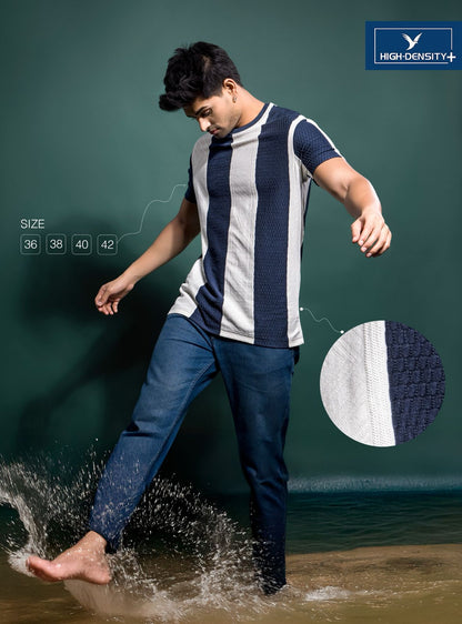 वॉल्यूम 3279-3284 उच्च घनत्व वाली ऑटो स्ट्राइप्स पुरुषों की टी-शर्ट थोक दर