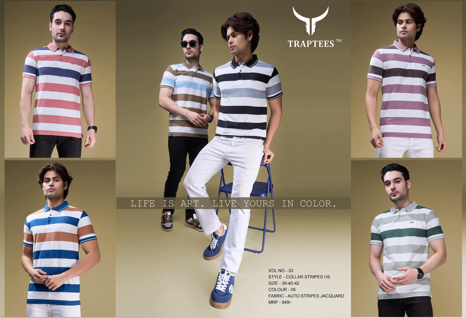 Vol 33 Traptees Auto Stripes Mens Tshirts Exporter Ahmedabad
