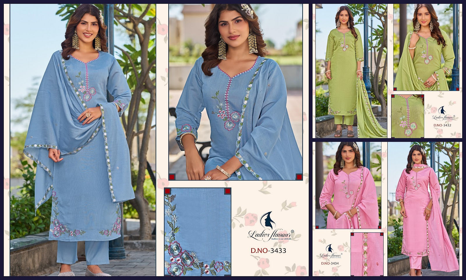 Vol 3432 To 3434 Ladyf Mul Chanderi Readymade Pant Style Suits Manufacturer Ahmedabad