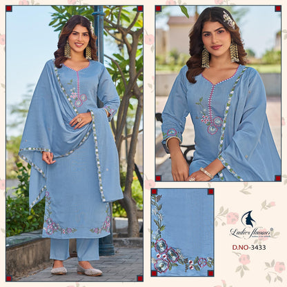Vol 3432 To 3434 Ladyf Mul Chanderi Readymade Pant Style Suits Manufacturer Ahmedabad