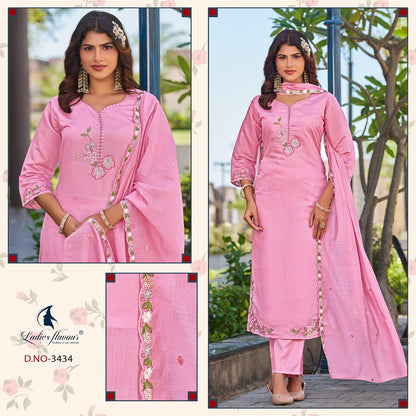 Vol 3432 To 3434 Ladyf Mul Chanderi Readymade Pant Style Suits Manufacturer Ahmedabad