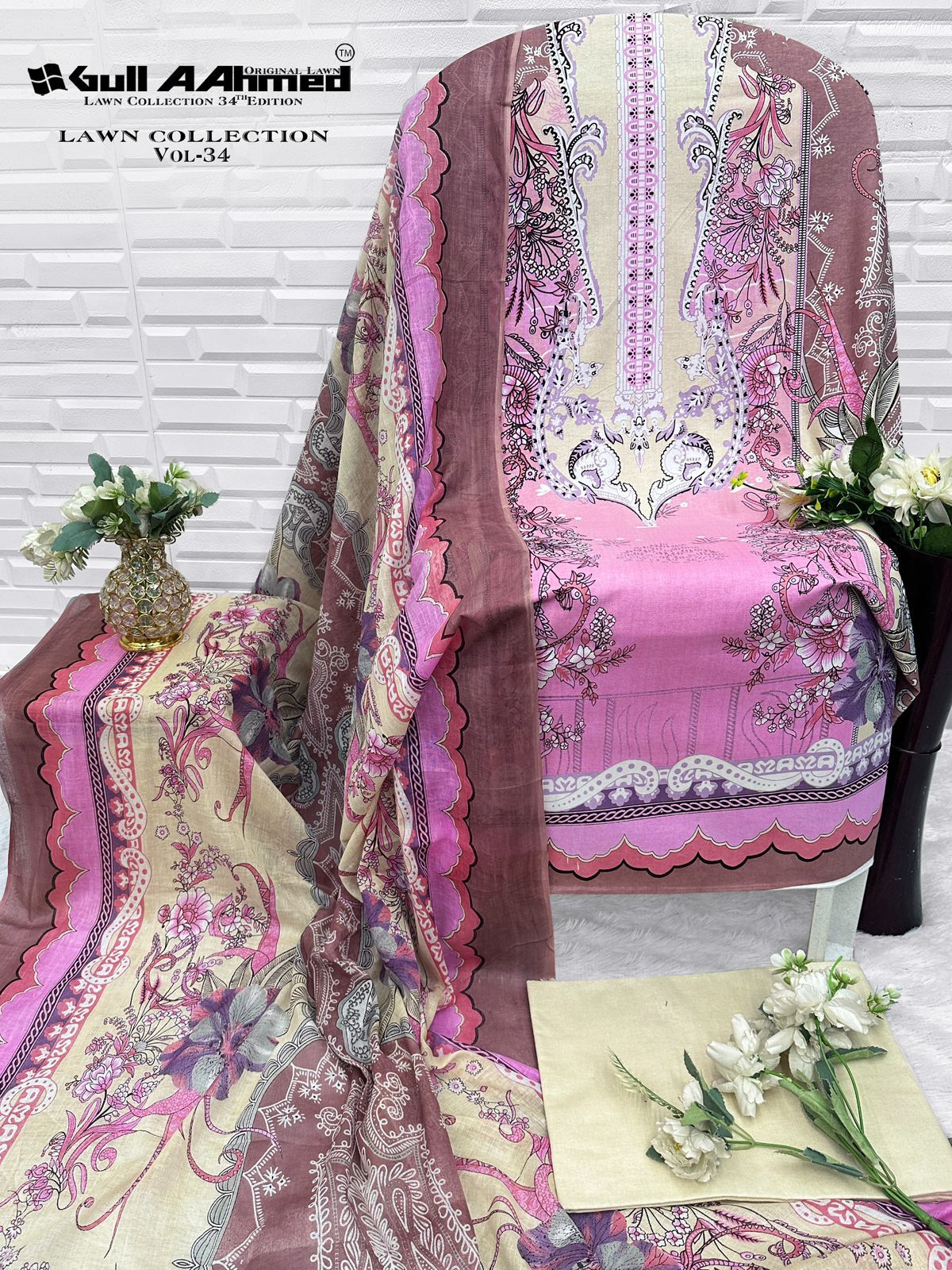 Vol 34 Lawn Collection Gul Ahmed Karachi Salwar Suits Supplier Ahmedabad
