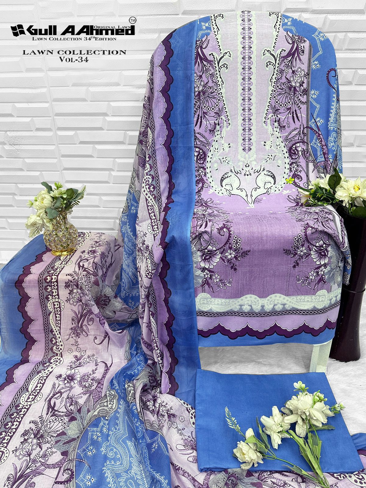 Vol 34 Lawn Collection Gul Ahmed Karachi Salwar Suits Supplier Ahmedabad