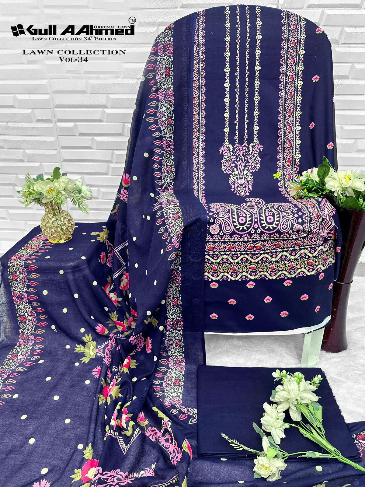 Vol 34 Lawn Collection Gul Ahmed Karachi Salwar Suits Supplier Ahmedabad