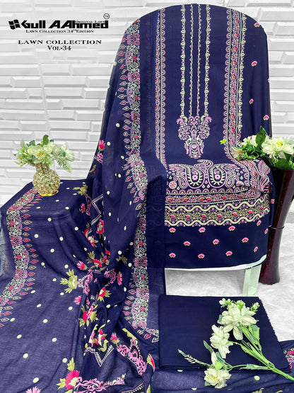 Vol 34 Lawn Collection Gul Ahmed Karachi Salwar Suits Supplier Ahmedabad