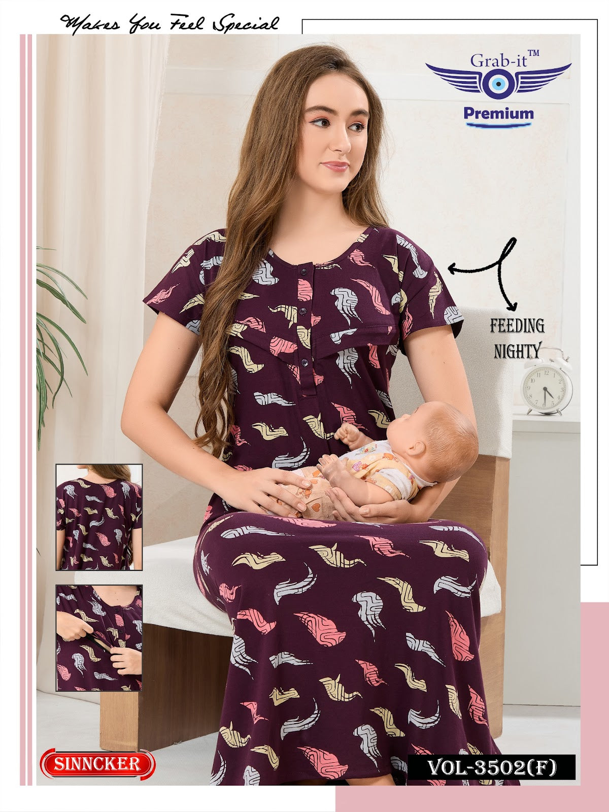 Vol 3502 F Grab It Sinker Feeding Night Gown Wholesaler Ahmedabad