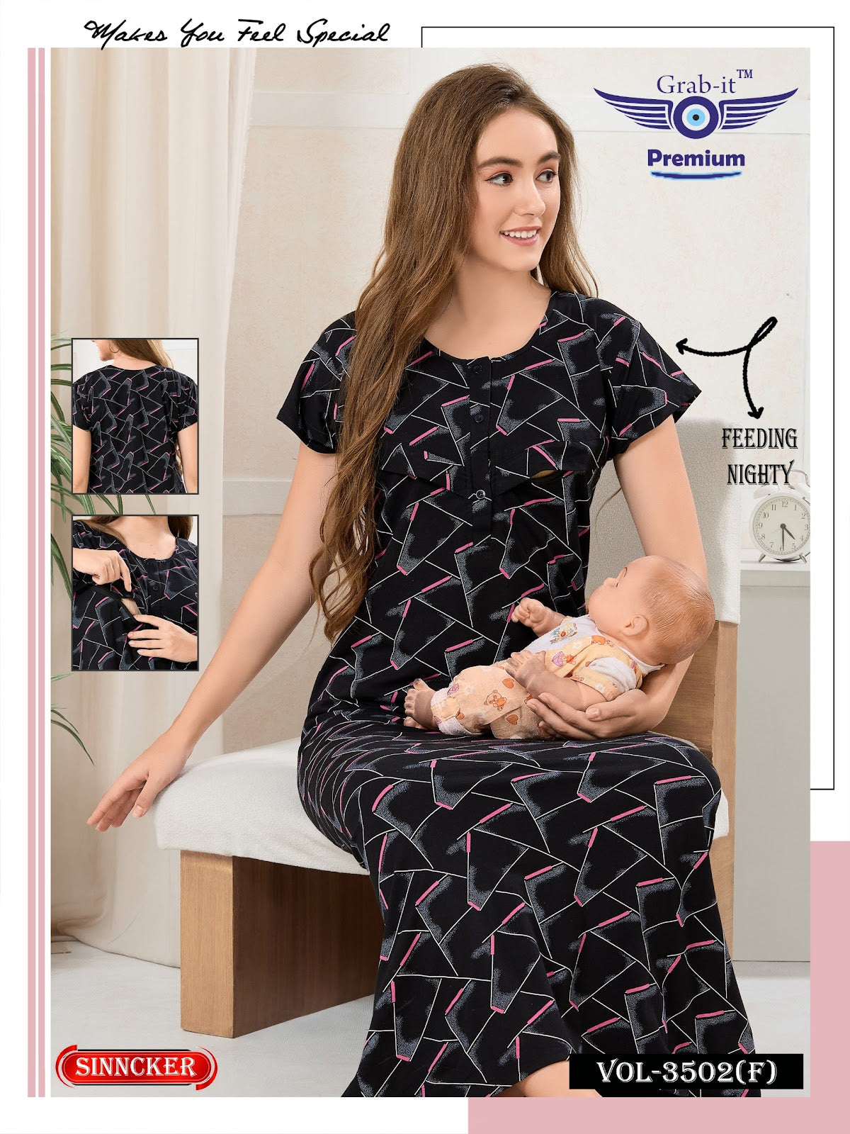 Vol 3502 F Grab It Sinker Feeding Night Gown Wholesaler Ahmedabad