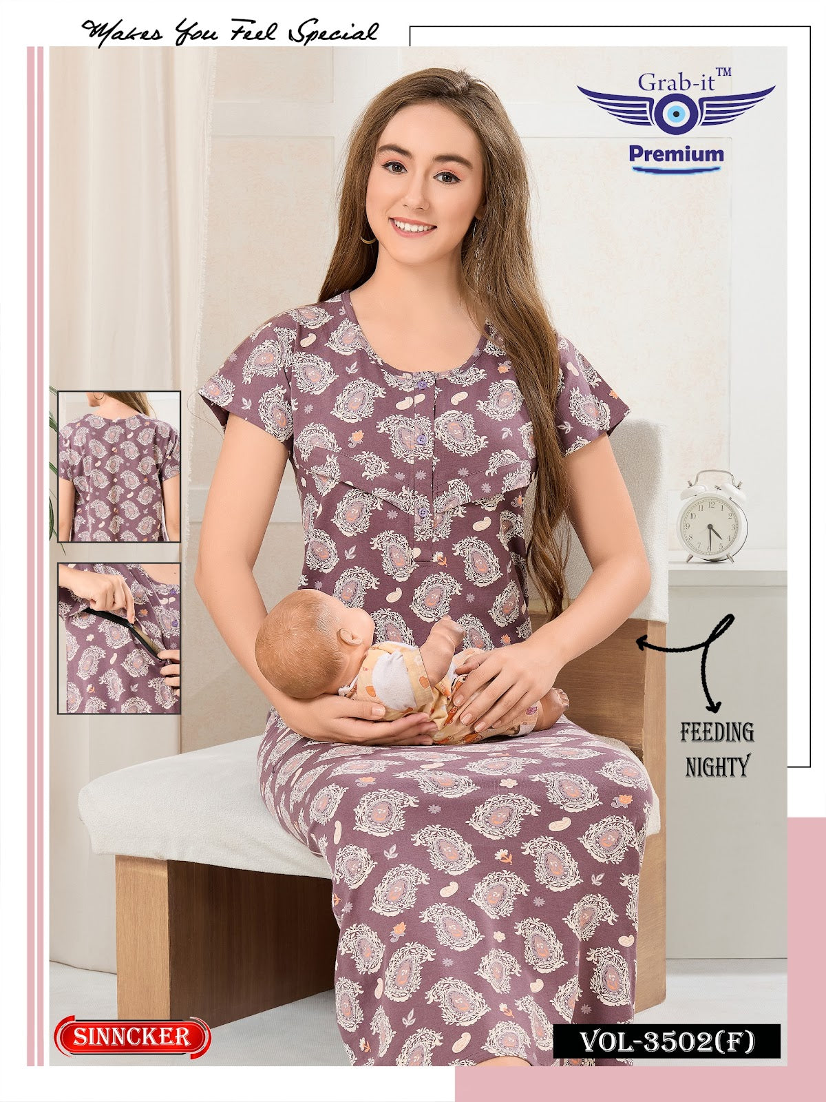 Vol 3502 F Grab It Sinker Feeding Night Gown Wholesaler Ahmedabad