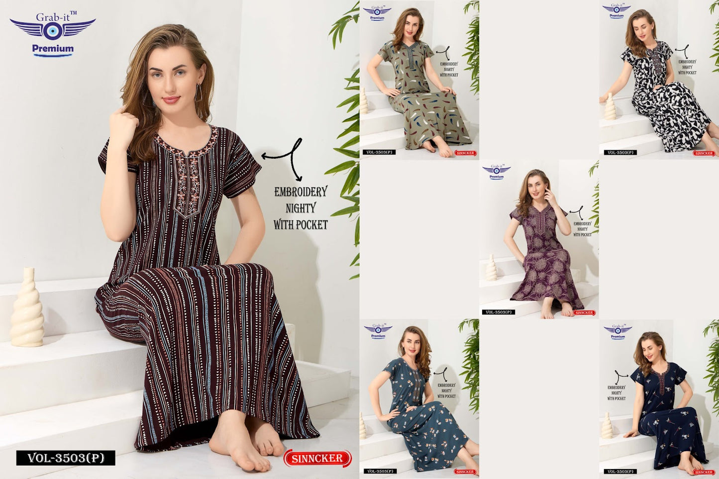 Vol 3503 P Grab It Sinker Night Gowns Supplier Ahmedabad