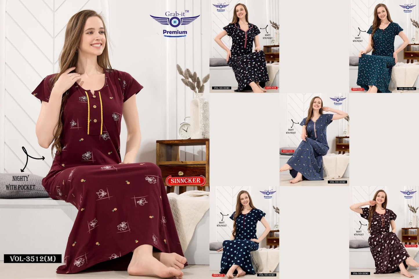Vol 3512 M Grab It Sinker Night Gowns Wholesaler