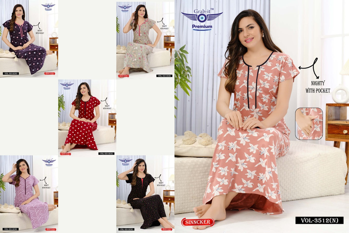 Vol 3512 N Grab It Sinker Night Gowns Exporter Ahmedabad