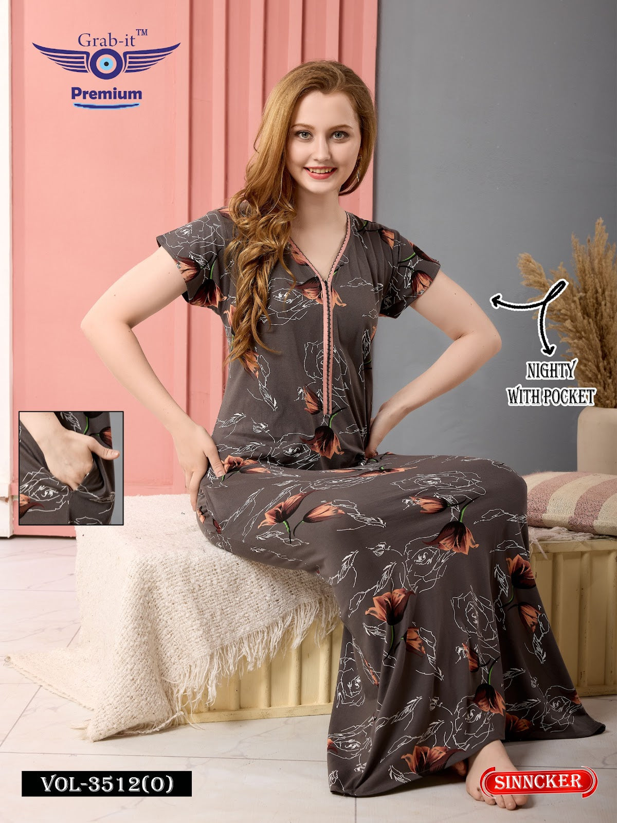 Vol 3512 O Grab It Sinker Night Gowns Wholesaler Ahmedabad