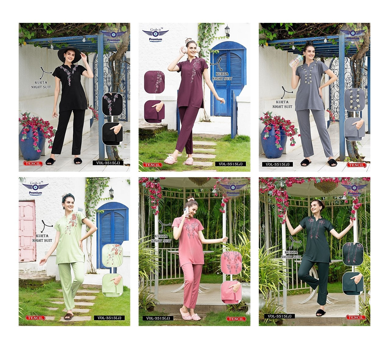 Vol 3515 J Grab It Tencil Kurta Night Suits Exporter India